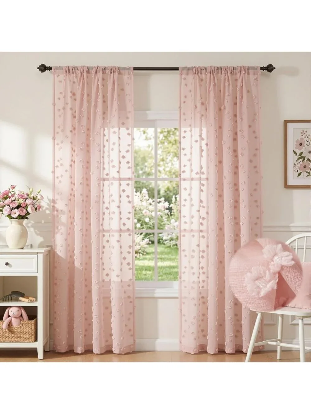 Boho Pink Sheer Curtains for Girls Room | Light Filtering Dusty Rose Drapes, 84